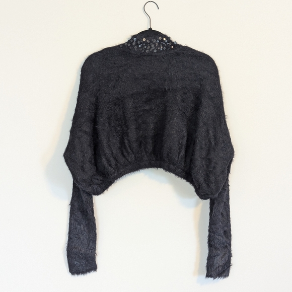 NWT Knitted & Knotted Anthropologie Black Sequin Detail Cropped Cardigan - Picture 2 of 7